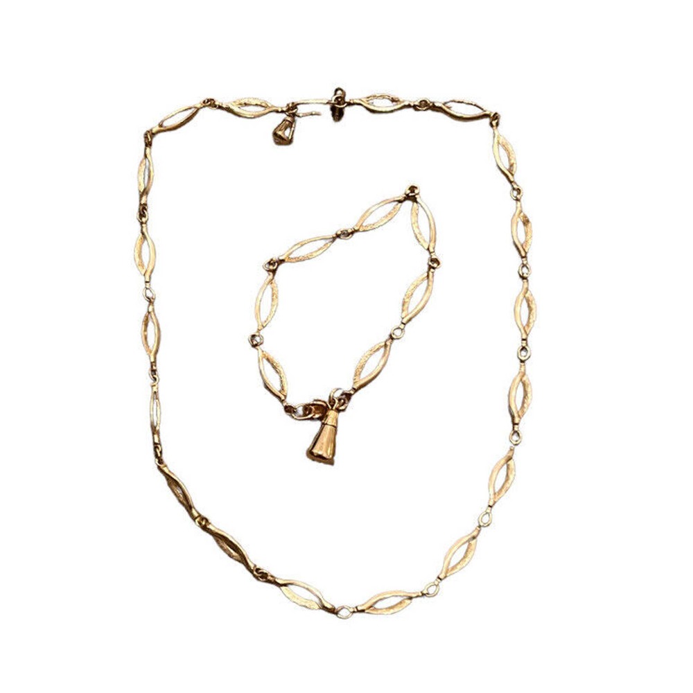 Vintage Signed SARAH COVENTRY Gold Tone Open Link Chain BRACELET Necklace Set